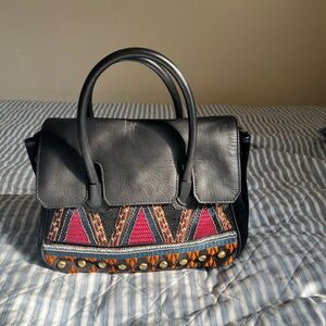 Sam Edelman Leather & Suede Beaded Embroidered Studded Top Handle Cross Body